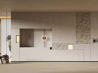 Modern Minimalist Background Wall Design With Textured Panels And Embedded Lighting 3d model