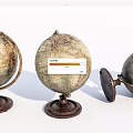 Vintage Globe Decorative Ornament Set with Wooden Bases and Retro Map Designs