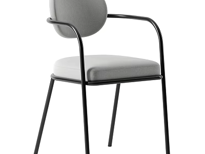 Light Gray Leisure Chair With Round Back Black Metal Armrests And Legs 3d model