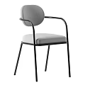 Light Gray Leisure Chair With Round Back Black Metal Armrests And Legs