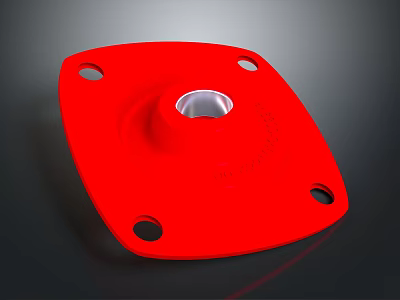 Red Square Hardware Tool with Central Silver Hole and Four Corner Holes 3d model