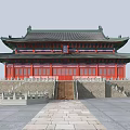 Ancient Chinese Architecture With Green Tiled Roof Overhanging Eaves And Stone Steps