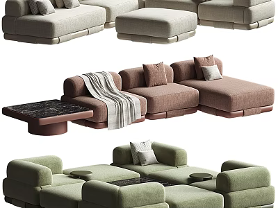 Modern Sectional Sofas With Decorative Pillows Soft Blanket And Coffee Table 3d model
