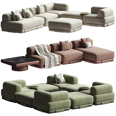 Modern Sectional Sofas With Decorative Pillows Soft Blanket And Coffee Table 3d model