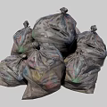 Pile of Full Garbage Bags With Colored Waste Inside On Gray Background
