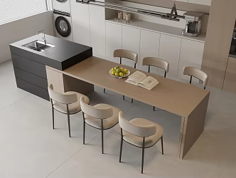 Water Bar Table Nakajima Dining Table Nakajima Water Bar Fabric Dining Chair Solid Wood Sideboard Coffee Machine Washing Machine Sink Faucet Metal Chandelier Fruit 3d model