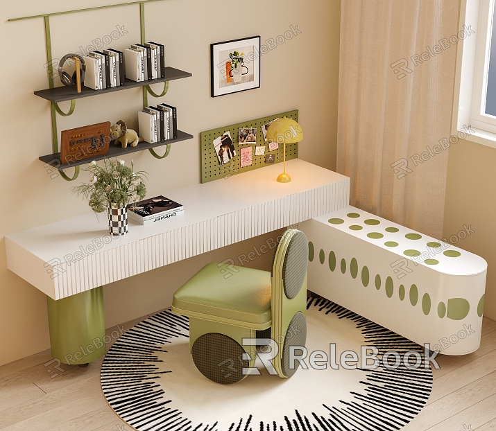 Children's Desk and Chair Study Desk and Chair Wall-mounted Bookshelf Children's Round Carpet Corner Desk and Chair model