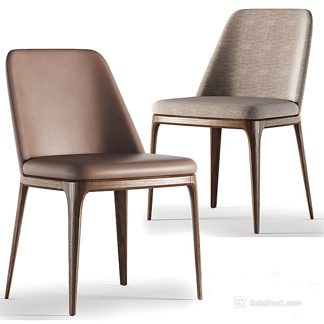 Modern Style Dining Chairs With Leather And Fabric Seats And Wooden Legs 3d model 