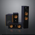 Modern Home Audio Speakers With Different Sizes And Orange Drivers Design