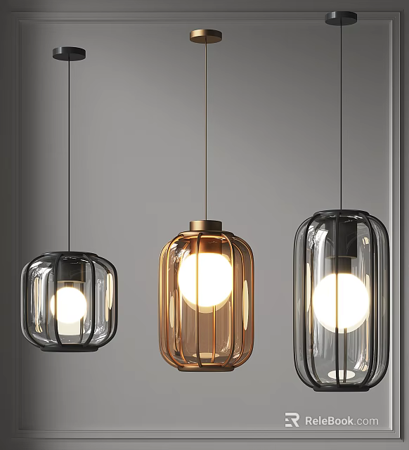 Modern Pendant Lights With Glass And Metal Frames Illuminating Interior Spaces 3d model 