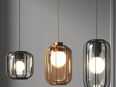 Modern Pendant Lights With Glass And Metal Frames Illuminating Interior Spaces 3d model