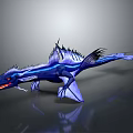 Vibrant Blue Fantasy Aquatic Creature With Glowing Stripes Sharp Spikes And Elongated Fins