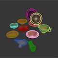 Hand Carved Pottery Collection with Bowls Plates and Cups in Various Shapes and Colors