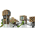 Modern Striped Playground Equipment With Multi Level Towers Slides And Walkways 3d model