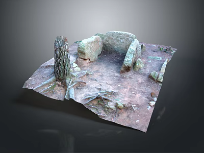 Natural Stone Structure Scene With Archway Tree Trunk And Earthen Ground 3d model