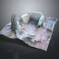 Natural Stone Structure Scene With Archway Tree Trunk And Earthen Ground 3d model