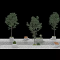 Modern Tree Planters With Trees Concrete Bases And Small Decorative Plants 3d model
