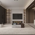 Modern Living and Dining Room Interior With TV Wall Coffee Table Fireplace And Area Rug