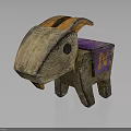 Handcrafted Decorative Wooden Furniture Carved Goat Shaped With Orange Horns Purple Section And Letter N