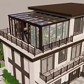Modern Detached Villa With Glass Roof Balcony Two Story Design And Green Plants