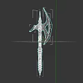 Medieval Battle Axe Weapon With Sharp Metal Blades Wooden Handle And Green Gemstone