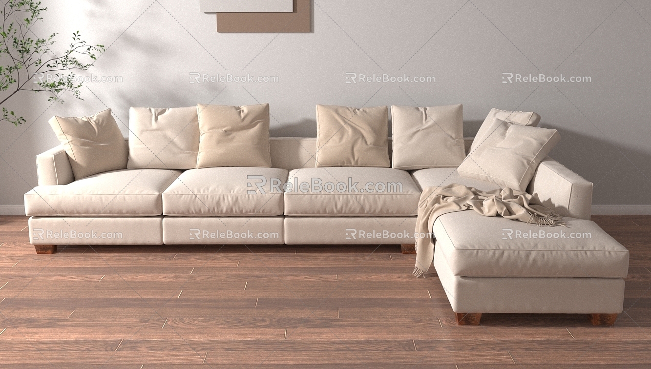 Corner sofa sofa creamy-white multi-person sofa 3d model