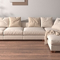 Corner sofa sofa creamy-white multi-person sofa 3d model