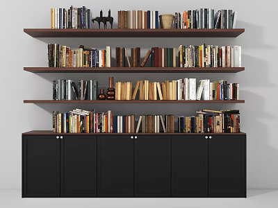 Stylish Bookcase With Multiple Shelves Filled With Various Books And Decorative Items 3d model