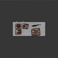Fresh Meat and Fish Displayed on Stainless Steel Workbench with Metal Trays