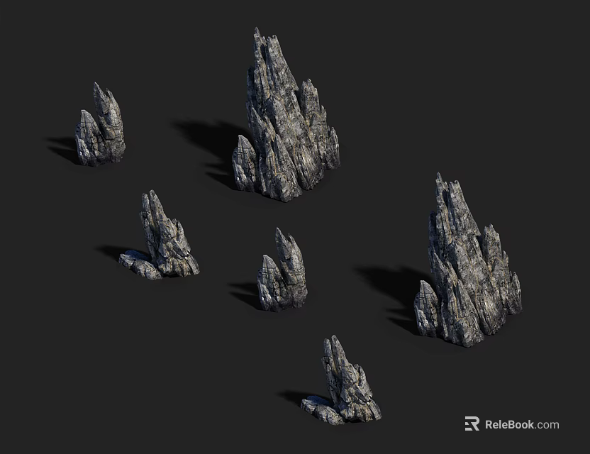 Natural Stone And Wood Rock Models For Decorative Landscape Design Elements 3d model