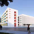 High-density campus school teaching building overhead playground 3d model