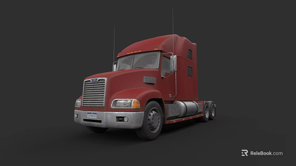 Red Semi Truck With Front Grille Design And Silver Wheels On Gray Background 3d model 
