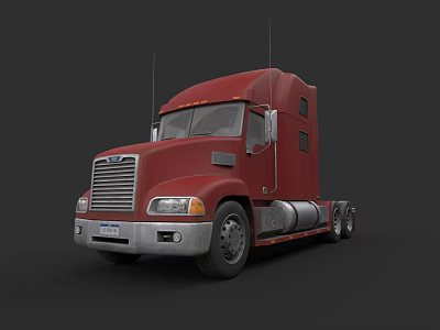Red Semi Truck With Front Grille Design And Silver Wheels On Gray Background 3d model