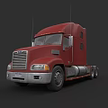 Red Semi Truck With Front Grille Design And Silver Wheels On Gray Background