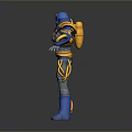 Futuristic Blue Yellow Gray Robot Warrior Character With Armor And Detailed Design
