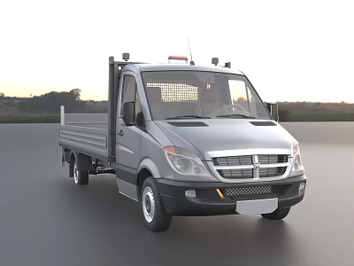 Silver Utility Flatbed Truck With Cab For Outdoor Road Transportation And Practical Use 3d model