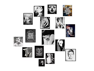 Creative Photo Wall Decor With Various Black And White Photos And Art Prints 3d model