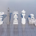 Japanese Style Stone Garden Ornaments With Various Lanterns And Decorative Pieces