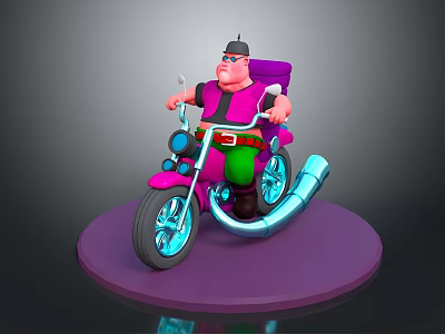 Cartoon Character On Pink Purple Motorcycle Pink Shirt Green Pants Big Exhaust Pipe 3d model