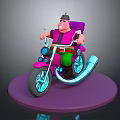Cartoon Character On Pink Purple Motorcycle Pink Shirt Green Pants Big Exhaust Pipe
