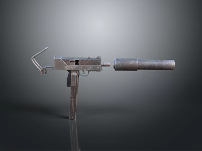 Vintage Submachine Gun With Metallic Texture Barrel Grip And Trigger Retro Design 3d model