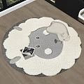 Plush Round Rug With White Gray Teddy Bear Design And Soft Edges On Wooden Floor