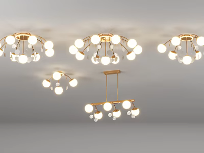 Modern Ceiling Lights With Gold Frame And Globe Bulbs For Home Decor 3d model