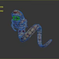 Terrifying Creature With Striped Red Yellow Body Sharp Teeth Worm Like Snake Form And Arms