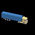 Yellow Tractor Trailer Truck With Yellow Cab Blue Cargo Container And Wheels