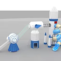 Space Themed Playground Equipment with Rocket Slide and Blue White Interactive Structures 3d model