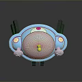 Blue Cartoon Robot With Silver Round Body Yellow Part Black Side Structures And Eyes