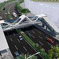 Modern Illuminated Bridge Night Scene With Vehicles Pedestrians Green Plants And Aurora