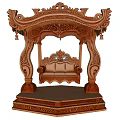 Elegant Intricate Wooden Carved Shrine With Decorative Sofa And Ornate Base