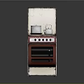 Vintage Red And White Stove With Burners Oven And Metal Pots For Home Use
